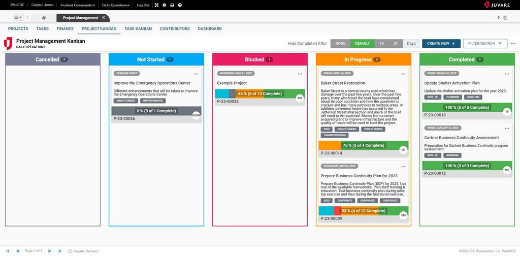 Project management dashboard